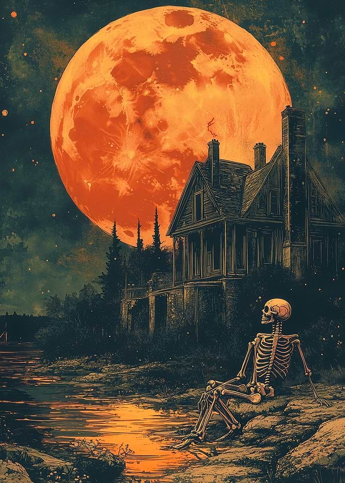 Halloween Night with Skeleton and Moon