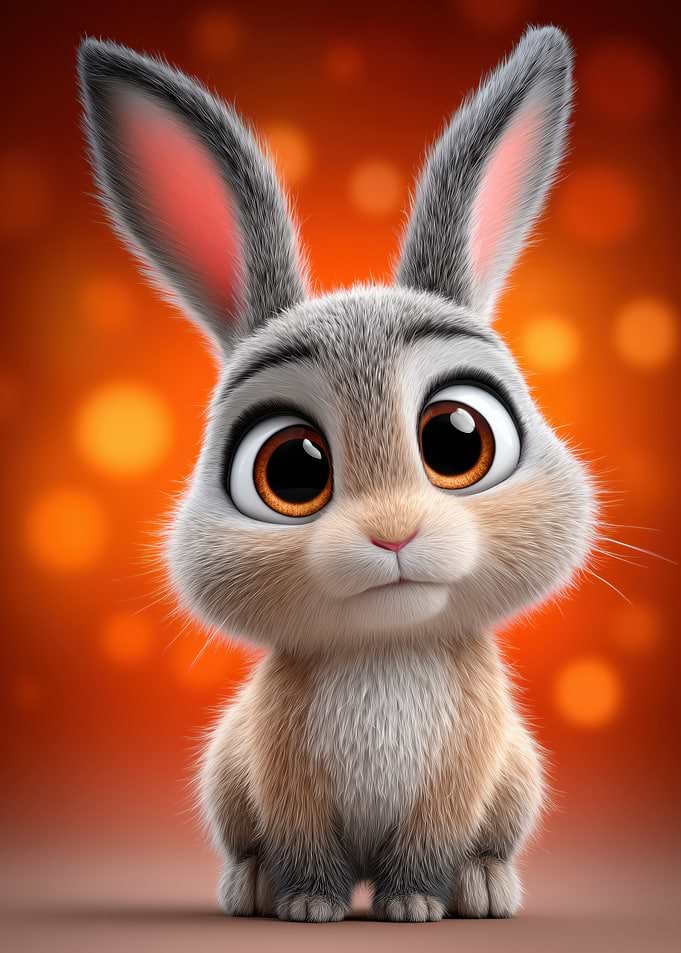 Cute Cartoon Rabbit with Big Eyes