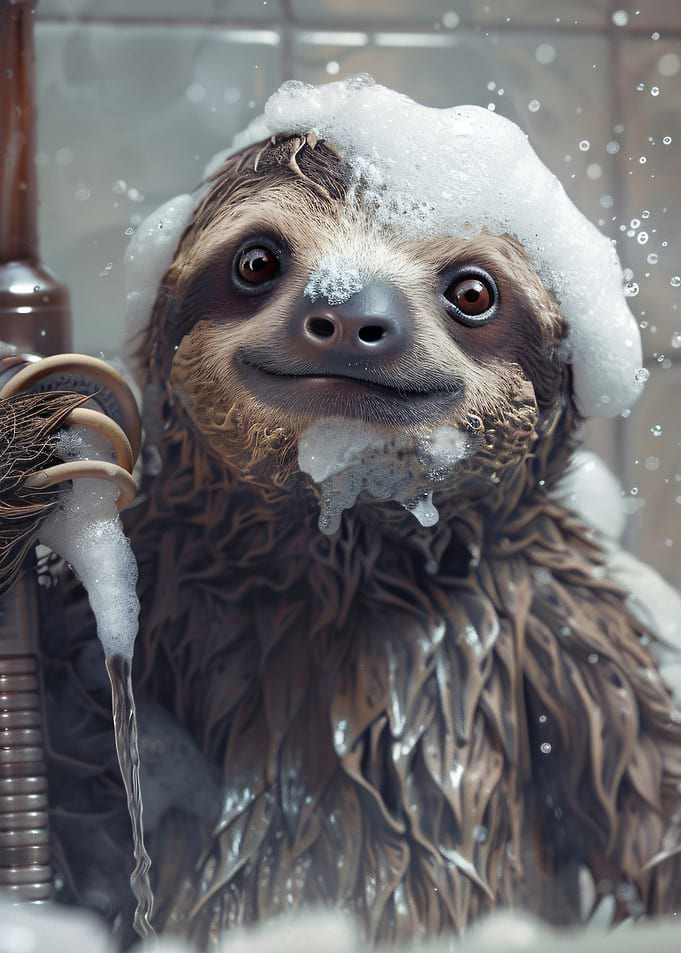 Sloth in a bubble bath