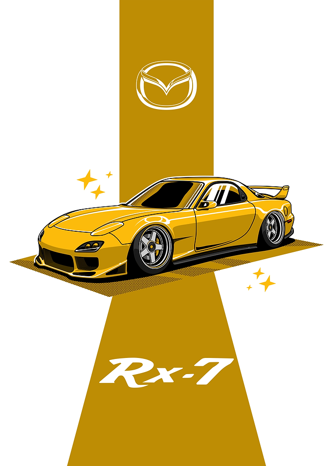 Yellow Mazda RX-7 Illustration