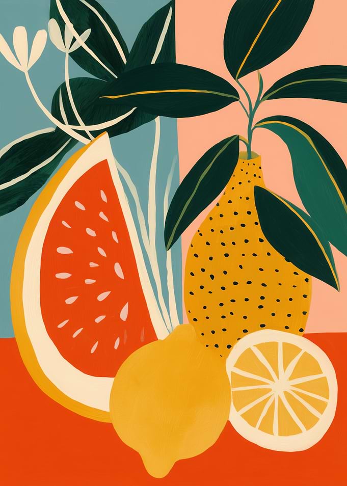Vibrant Citrus Still Life Illustration