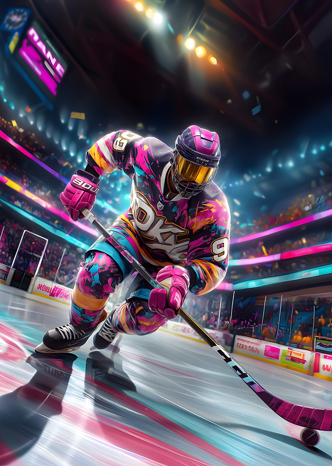 Colorful Hockey Player Action Shot