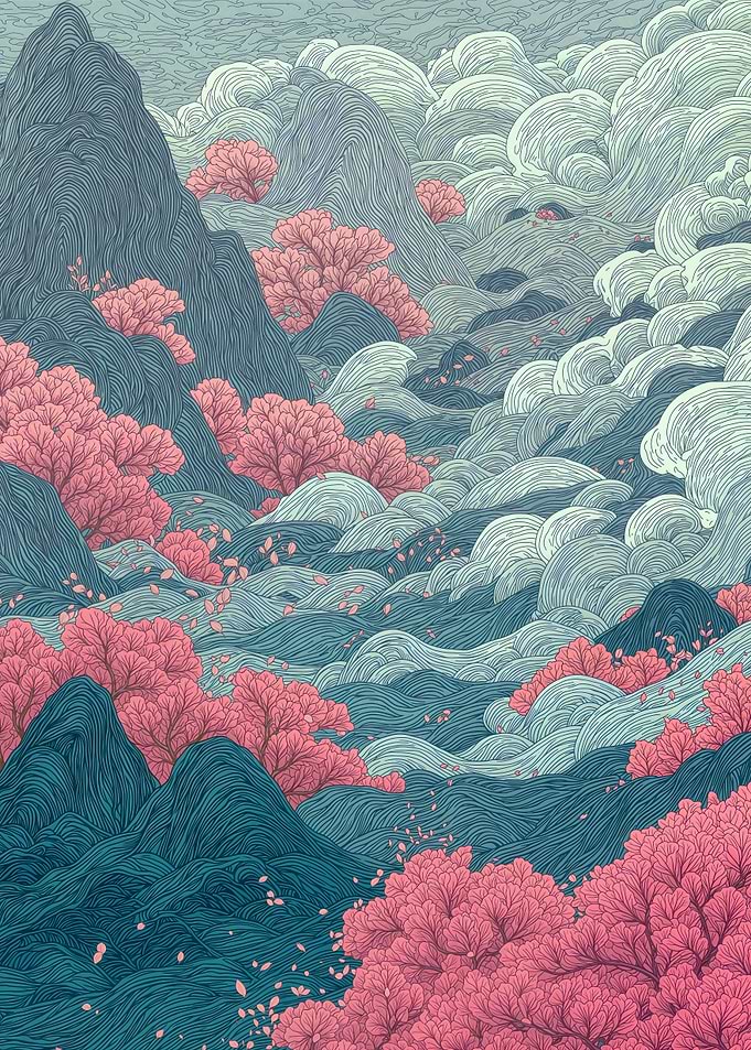 Pink Trees and Blue Mountains