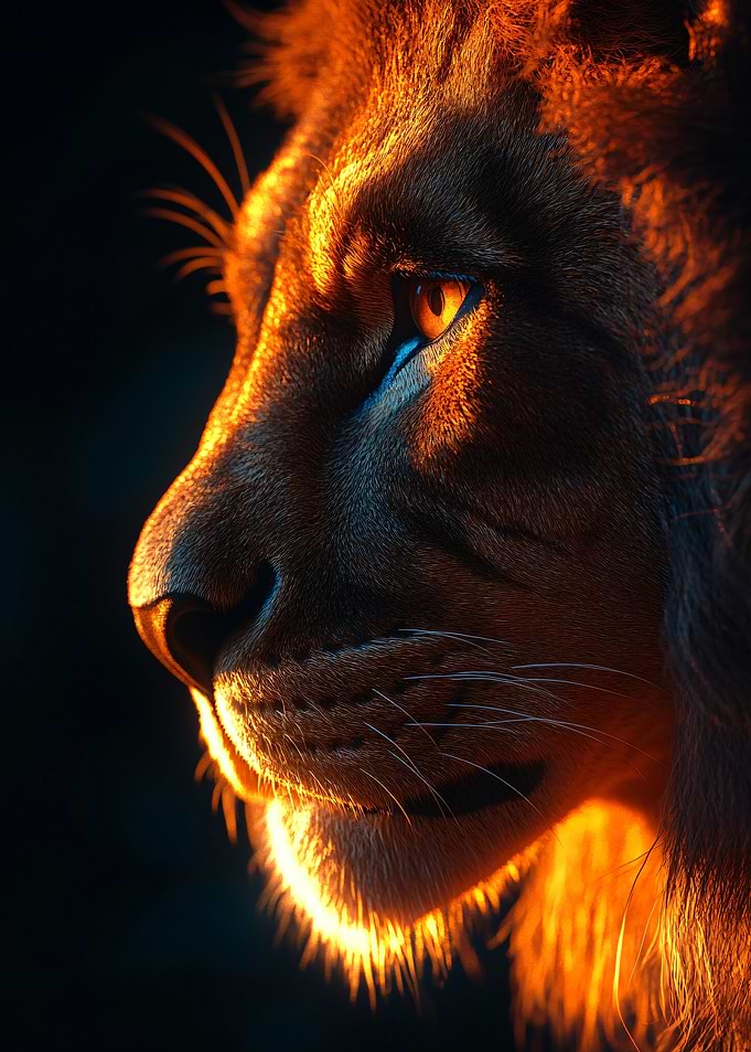 Lion Profile in Golden Light