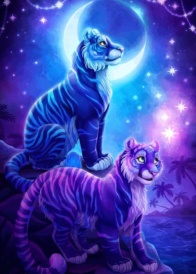Two tigers crescent moon