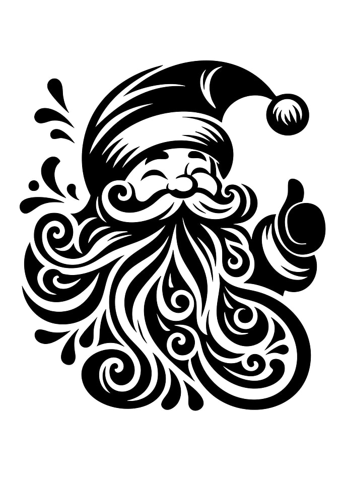 Santa Claus Black and White Illustration