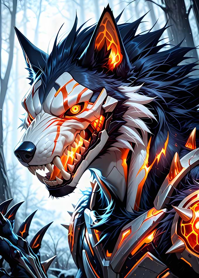 Cyberpunk Werewolf in Snowy Forest