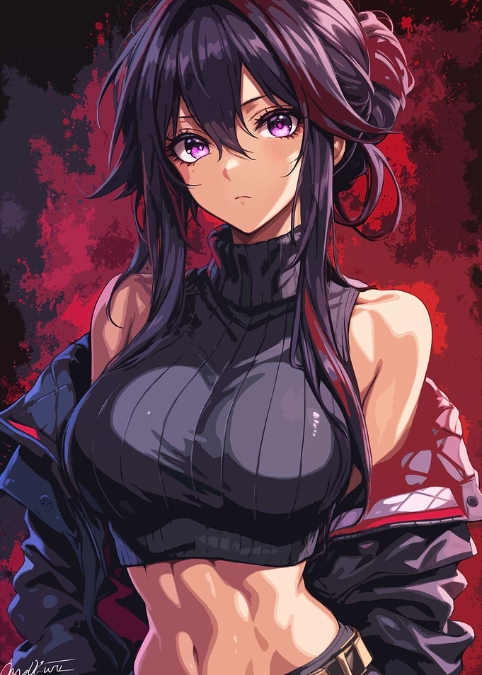 Anime Crop Top Girl with Dark Hair