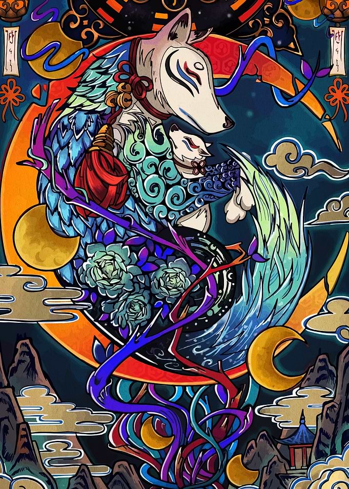Fox Spirit and Cub Illustration