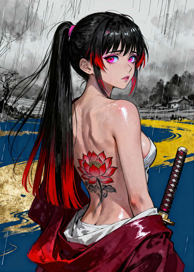 Warrior Girl with Lotus Tattoo