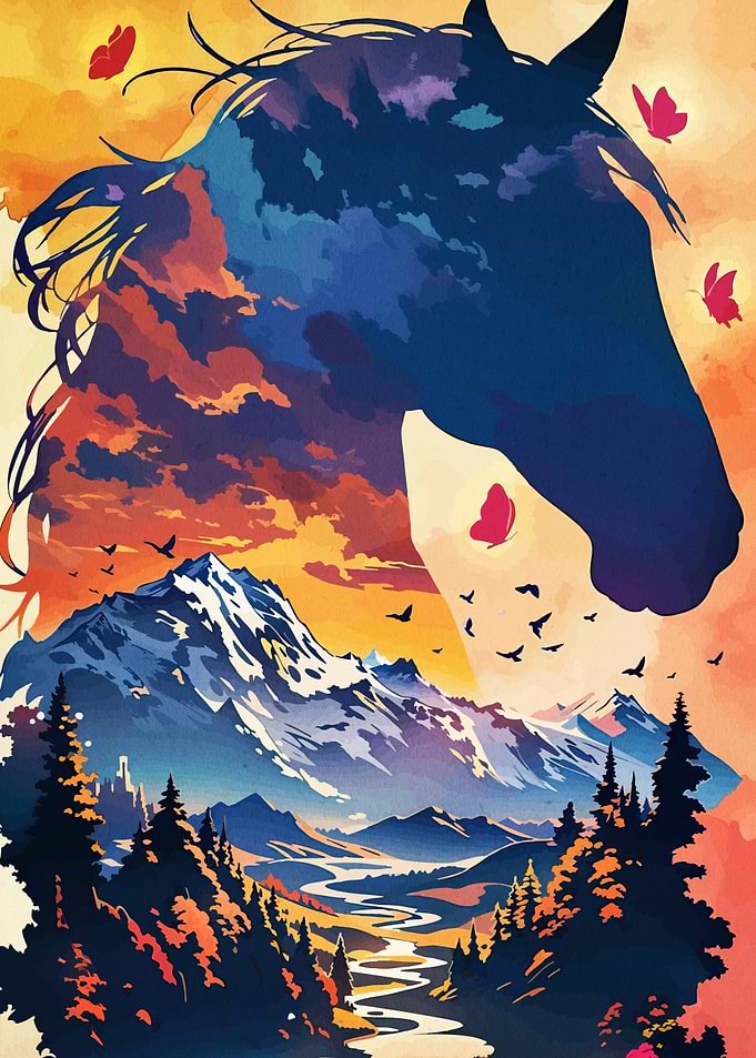 Horse and Mountain Landscape
