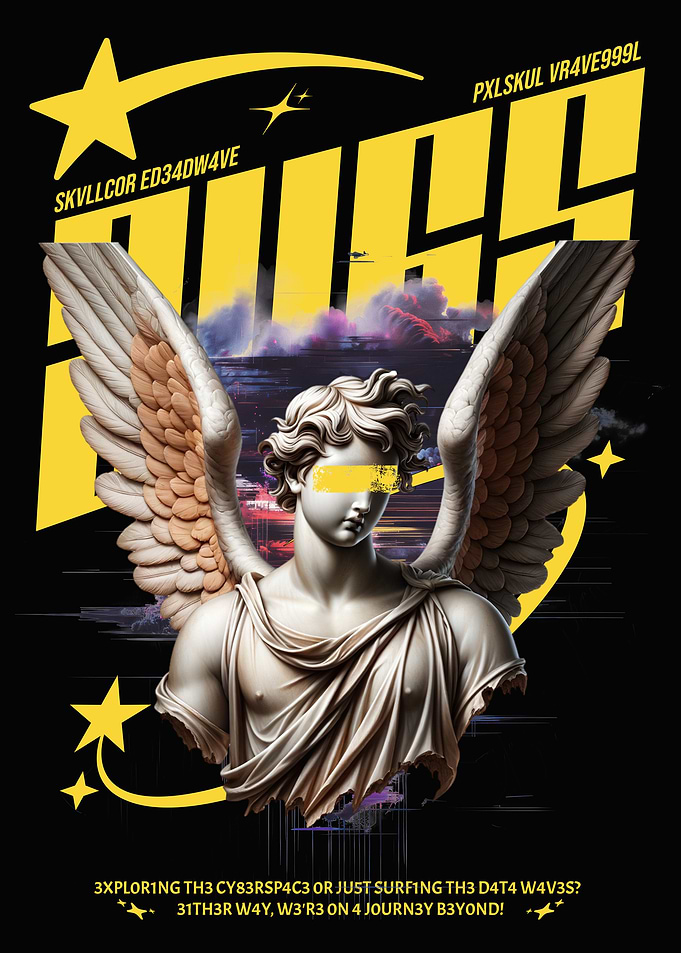 Angel Statue with Cyberpunk Elements