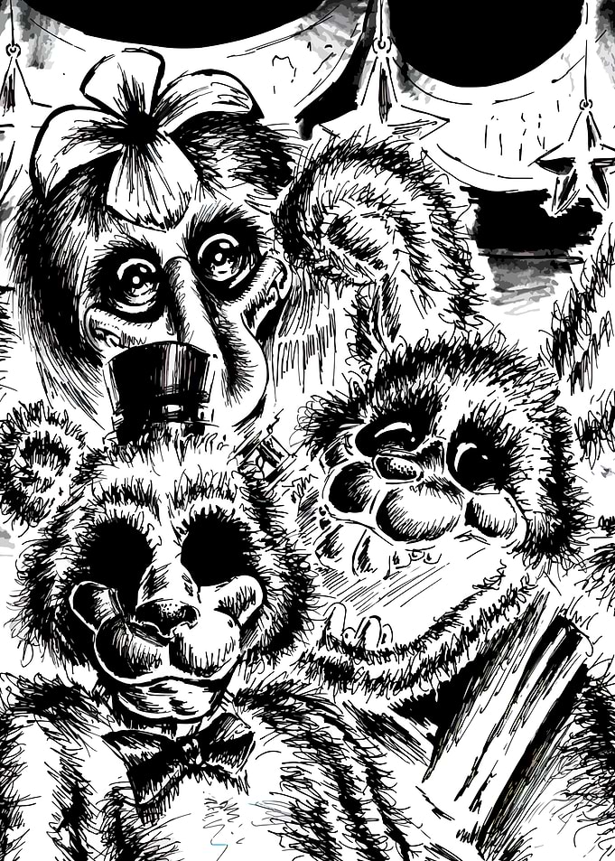 Creepy Animatronic Characters Ink Drawing