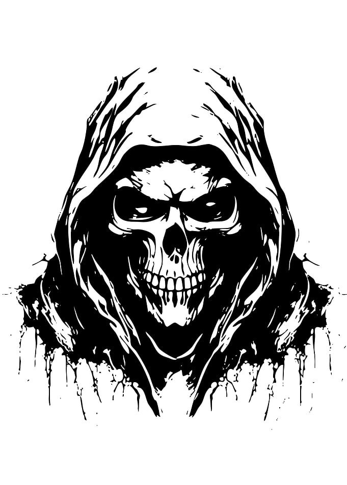 Grim Reaper Skull Black and White