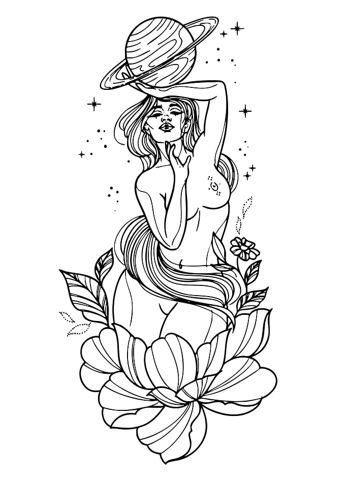 Celestial Woman in Floral Embrace