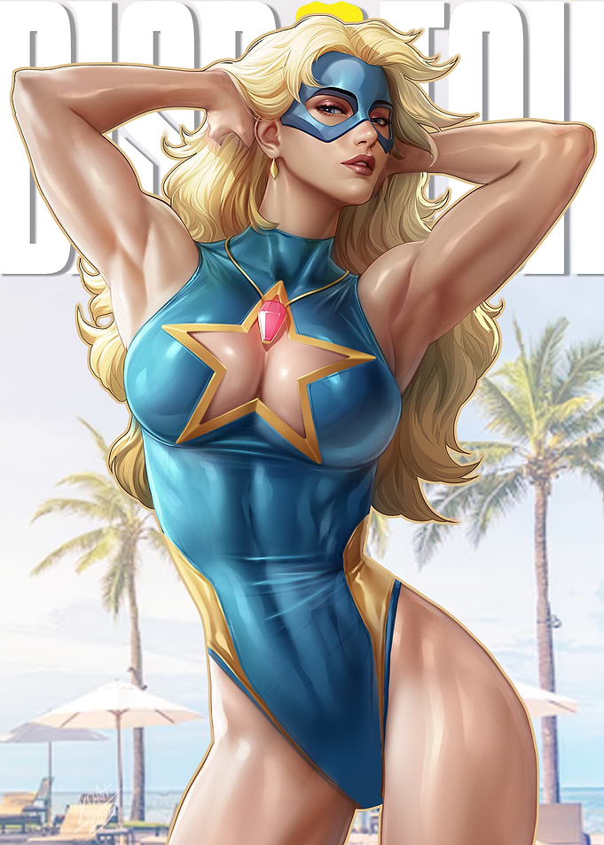 Blonde Blazer in swimsuit