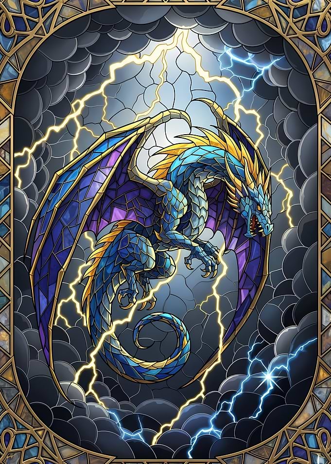 Stained Glass Dragon with Lightning