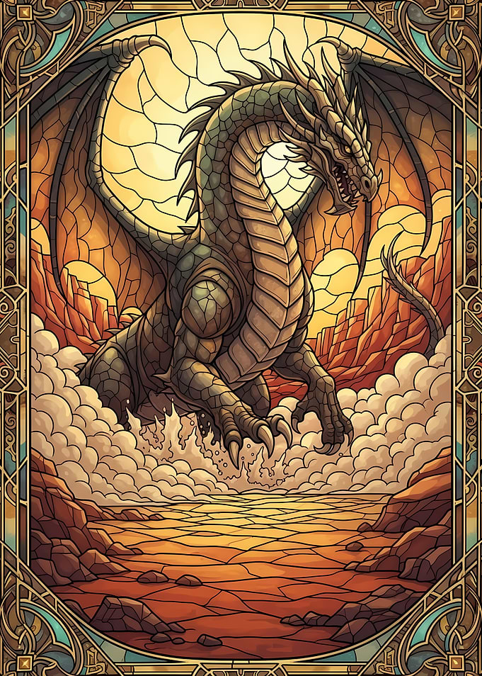 Stained Glass Dragon Fantasy Art