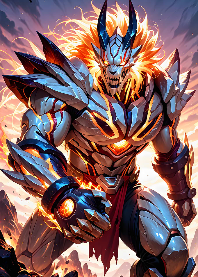 Armored Wolf Warrior with Fiery Hair