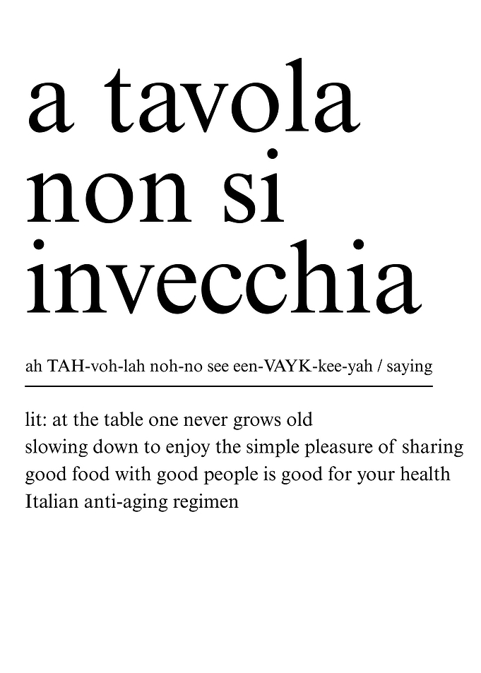 A Tavola Non Si Invecchia Italian Quote Text Art