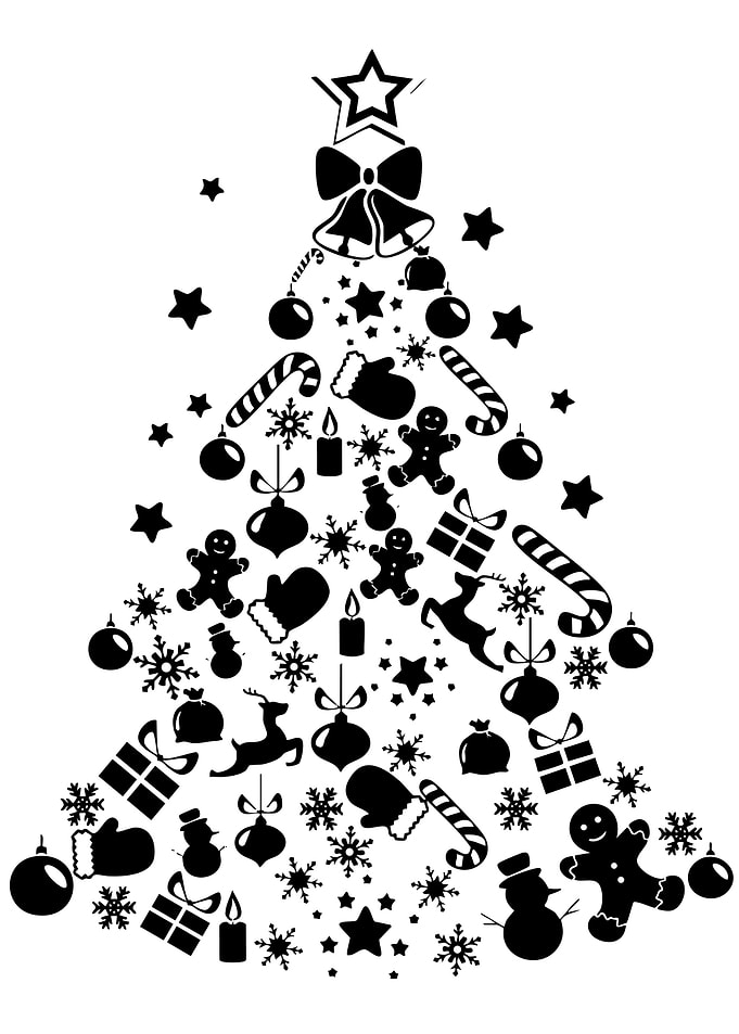 Christmas Tree Silhouette with Holiday Icons
