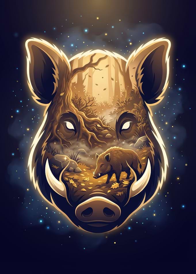 Boar Head Forest Illustration