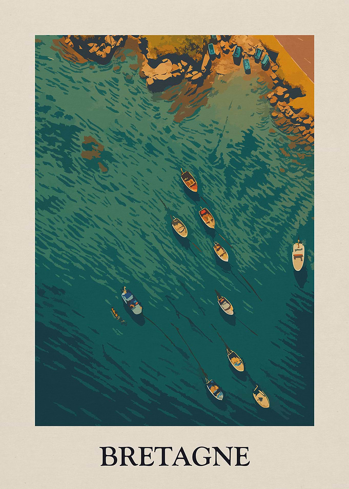 Bretagne Coastal Boats Art Print