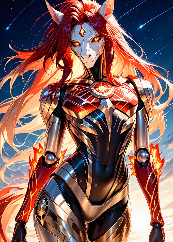 Cyborg Horse Woman in Armor