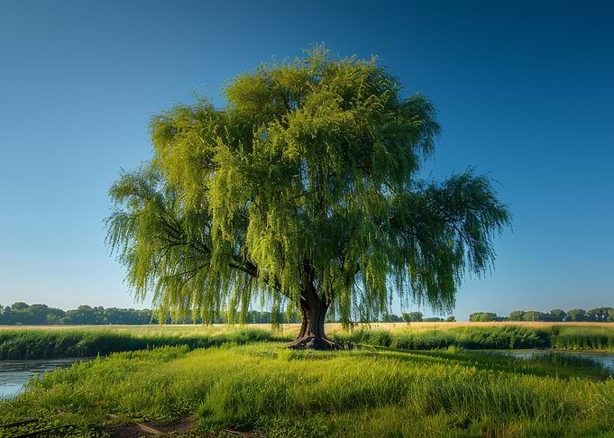 Lone Willow Tree by the River