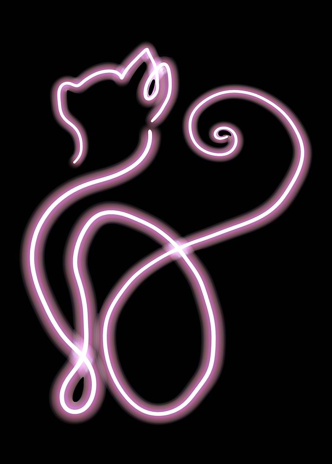 Neon Pink Cat Line Art