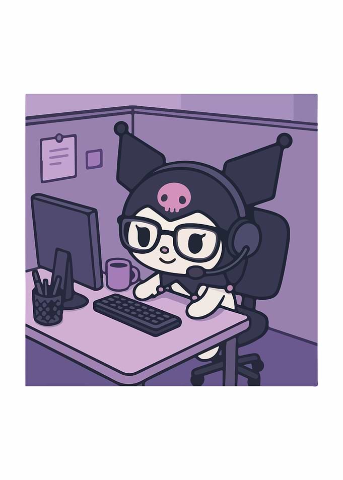 Kuromi working at a desk