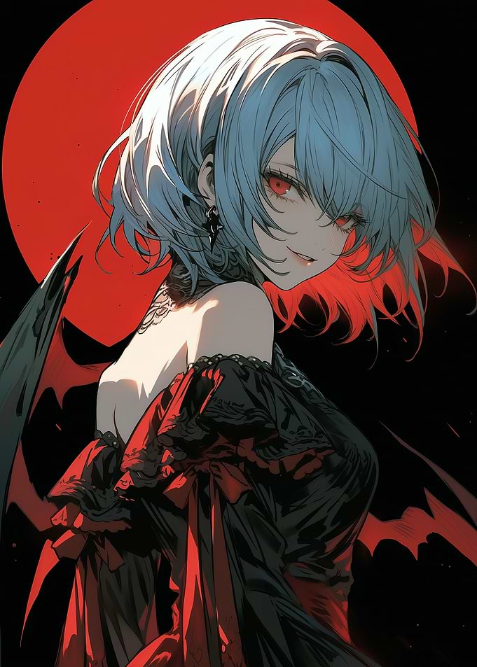 Anime Vampire Girl with Red Eyes