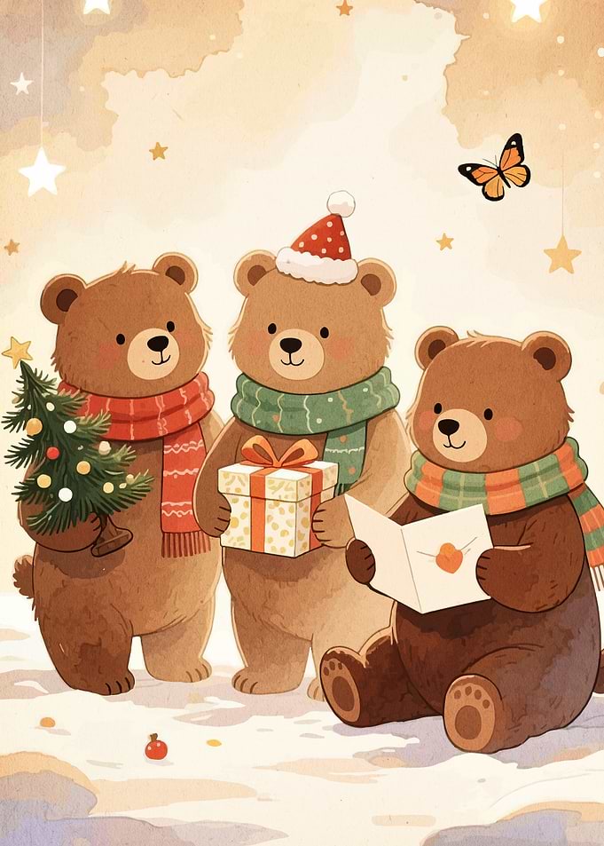 Christmas Bears with Gifts and Tree