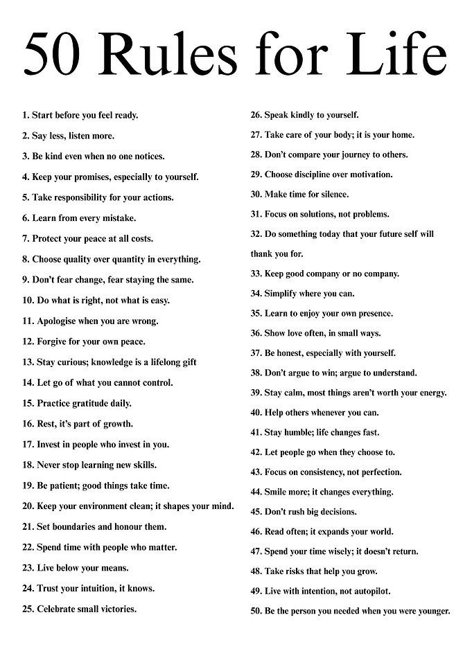 50 Rules for Life List