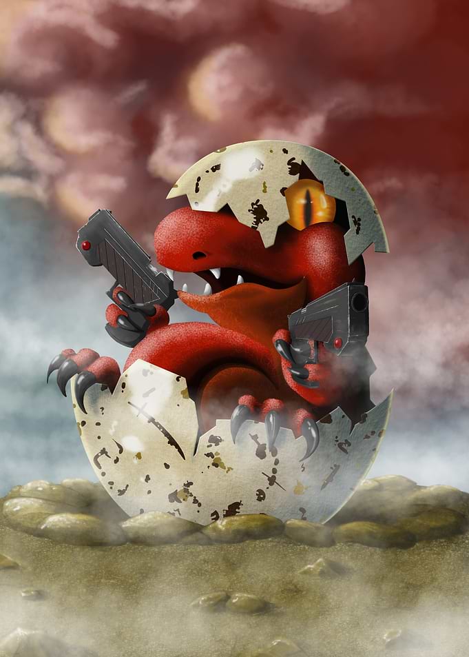 Baby raptor gunslinger