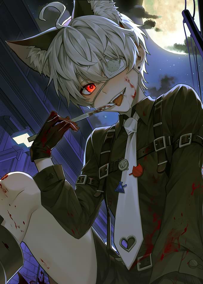 Bloody Anime Character with Wolf Ears