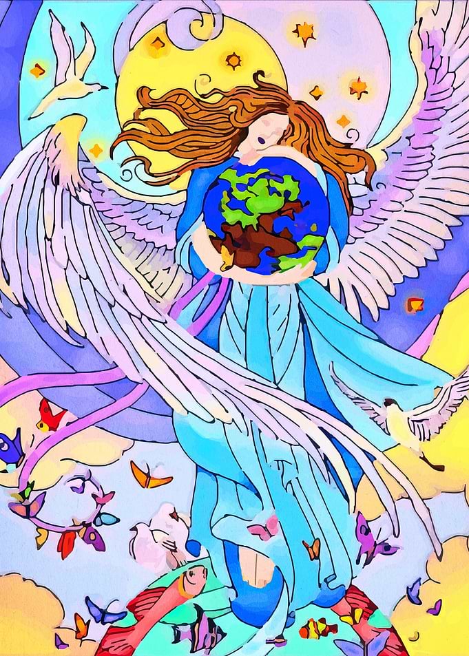 Angel Holding Earth with Wings