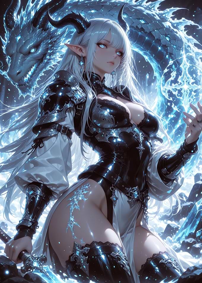 Frost Girl with Dragon and Sword
