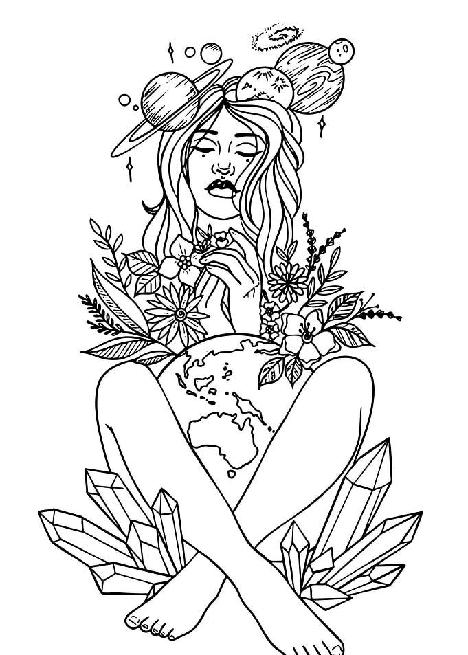 Celestial Woman with Earth and Crystals