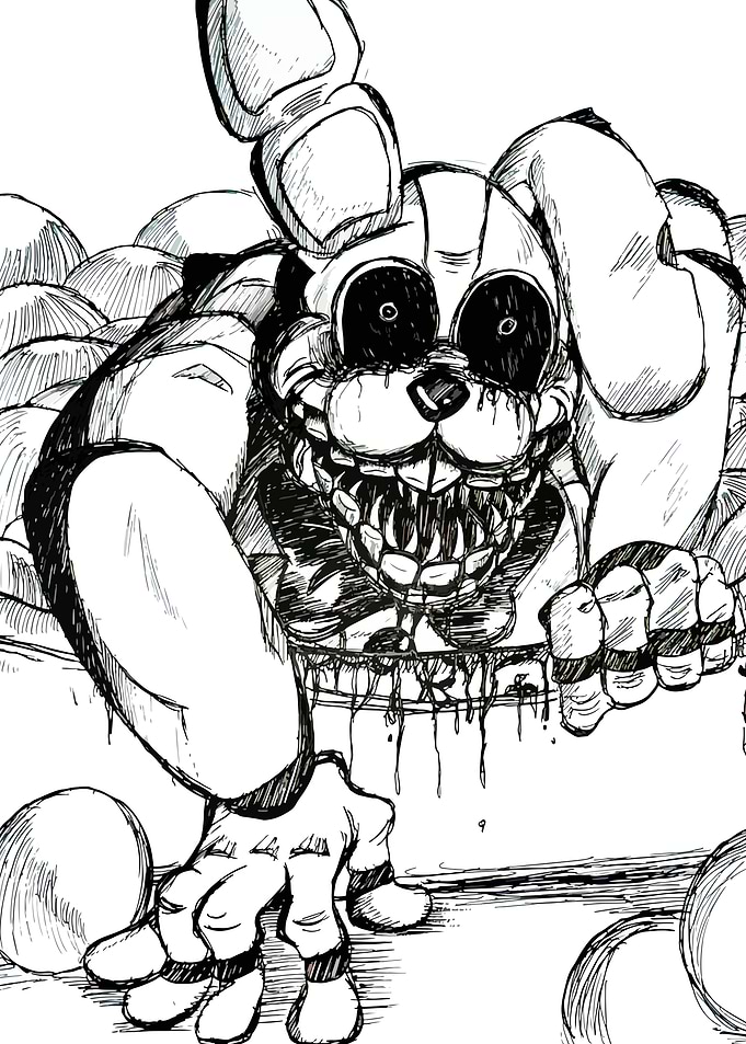 Creepy Bunny Animatronic Ink Drawing