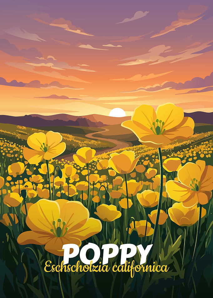California Poppy Field at Sunset