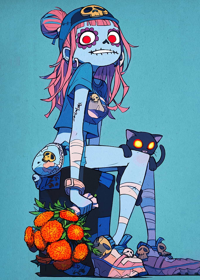 Day of the Dead Girl and Cat
