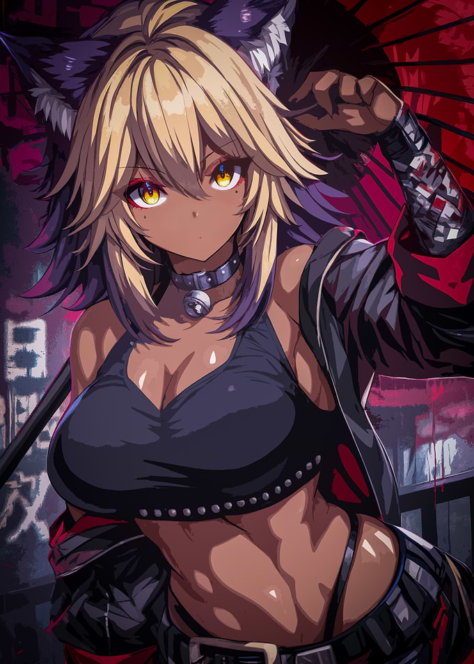Blonde Anime Wolf Girl with Umbrella