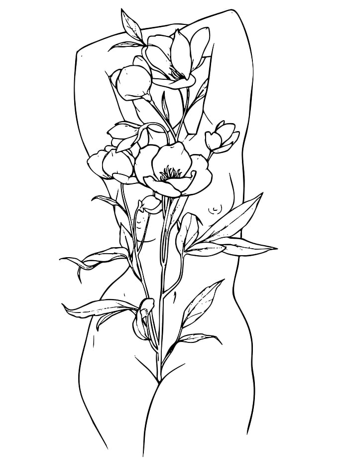 Floral Woman Line Art