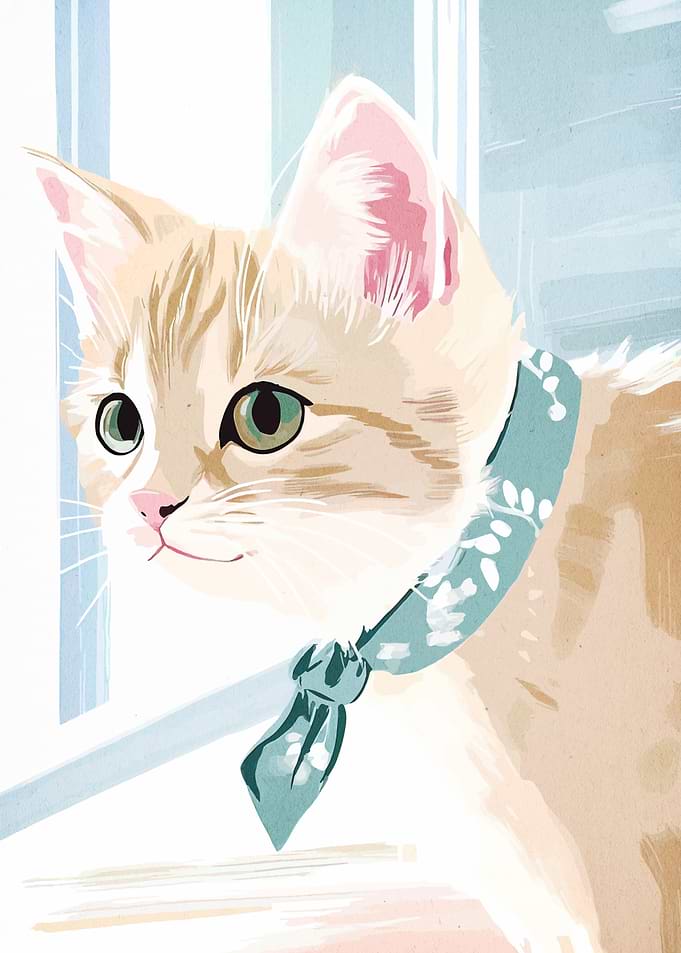 Cute Cat with Bandana Illustration