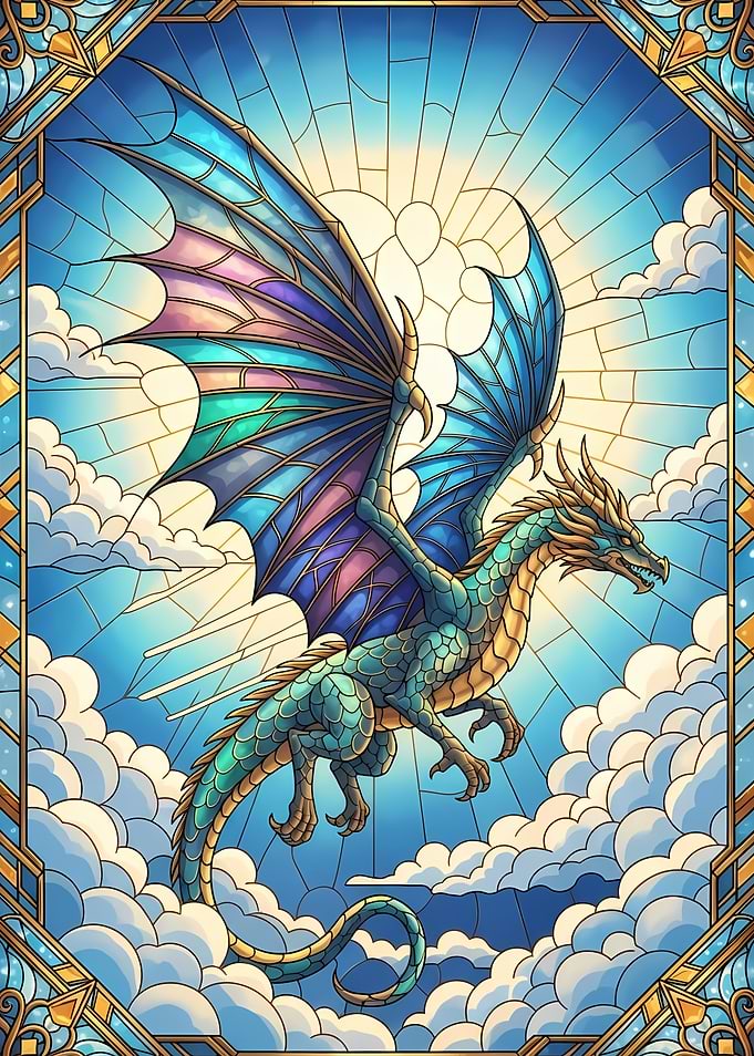Stained Glass Dragon in the Sky