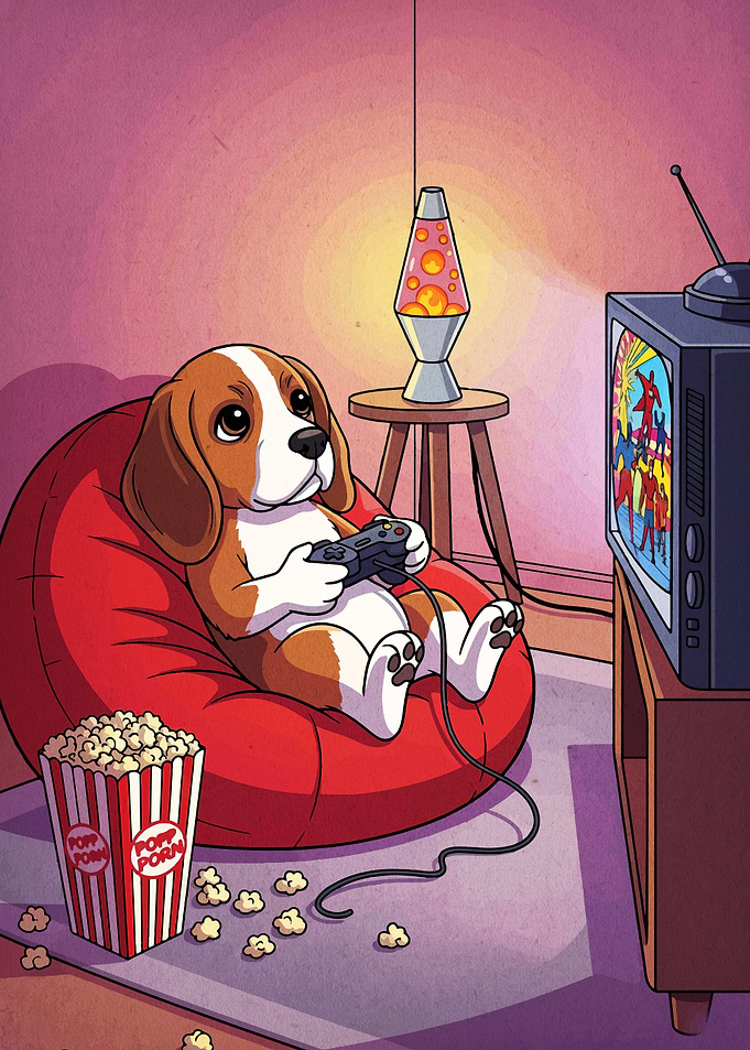 Dog Gaming on Beanbag Chair