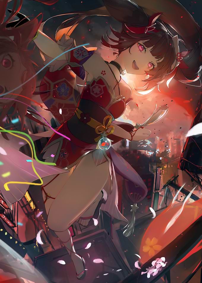 Anime Girl in Red Kimono