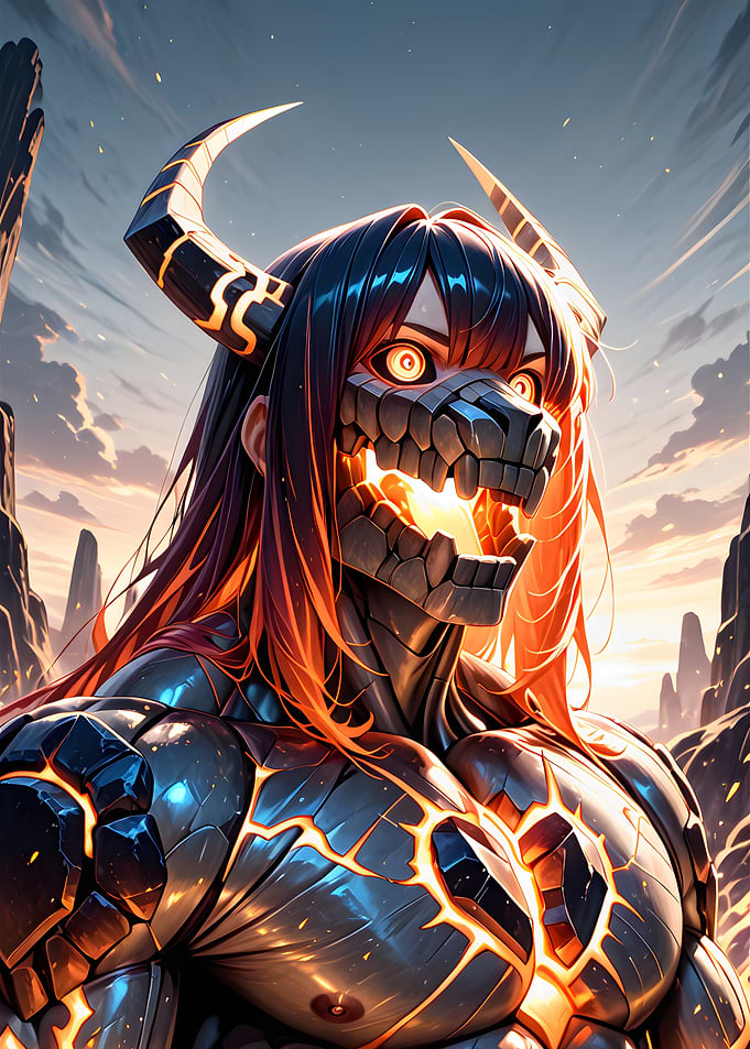 Dragon-like armored woman with horns