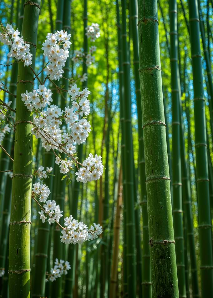 Bamboo Forest White Blossoms